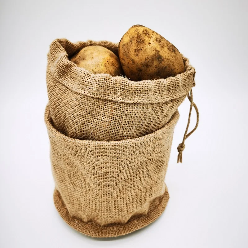 

3 Vegetable Storage Bags Potato Onion Garlic Reusable Stay Fresh Bag, Jute, natural color
