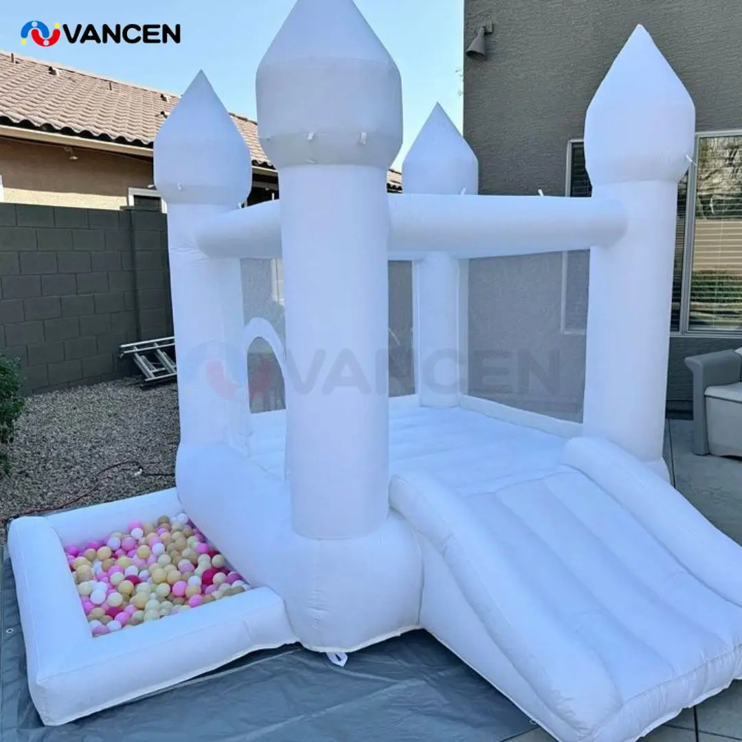 9x9ft Mini White Toddler Bounce House Mini Bouncy Castle for Birthday Party and Events