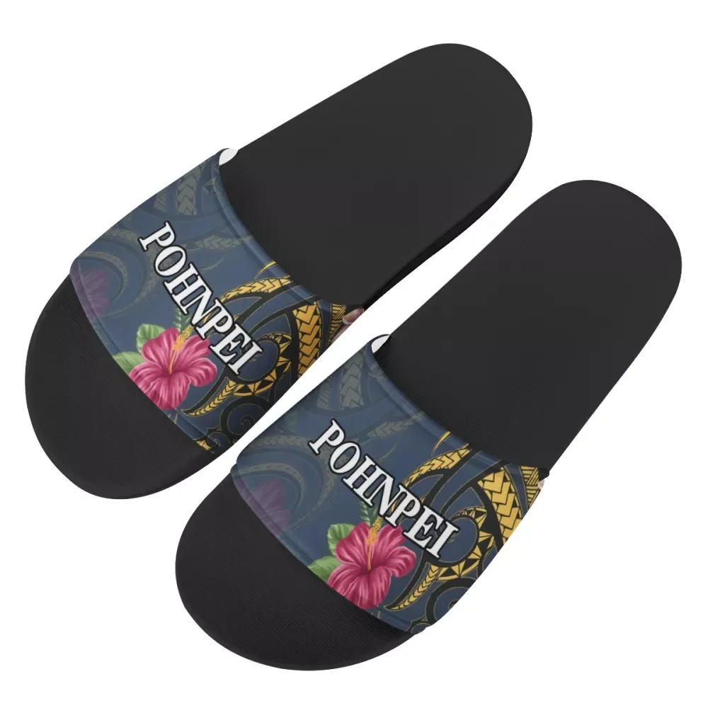 

retro Plus size slippers Polynesian tribal design pohnpei slides Everyday comfortable flat slippers Summer beach sandal slippers, Customized color