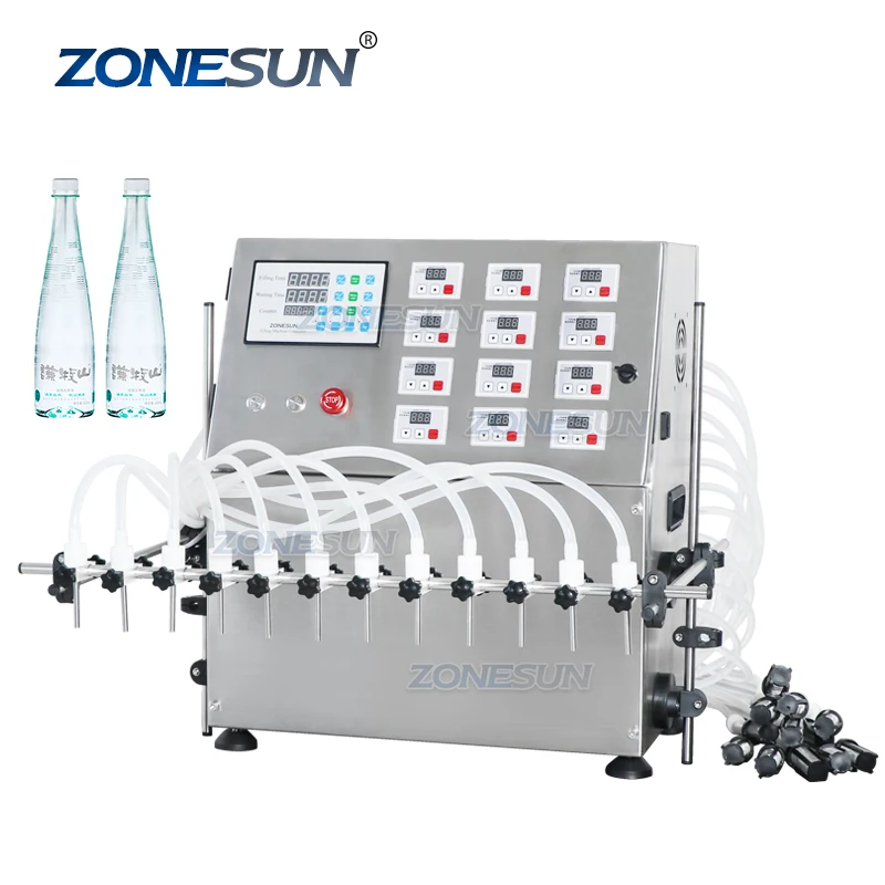 

ZONESUN ZS-DPYT12P 12 Heads Semi Automatic Diaphragm Pump Juice Liquid Bottle Filling Machine