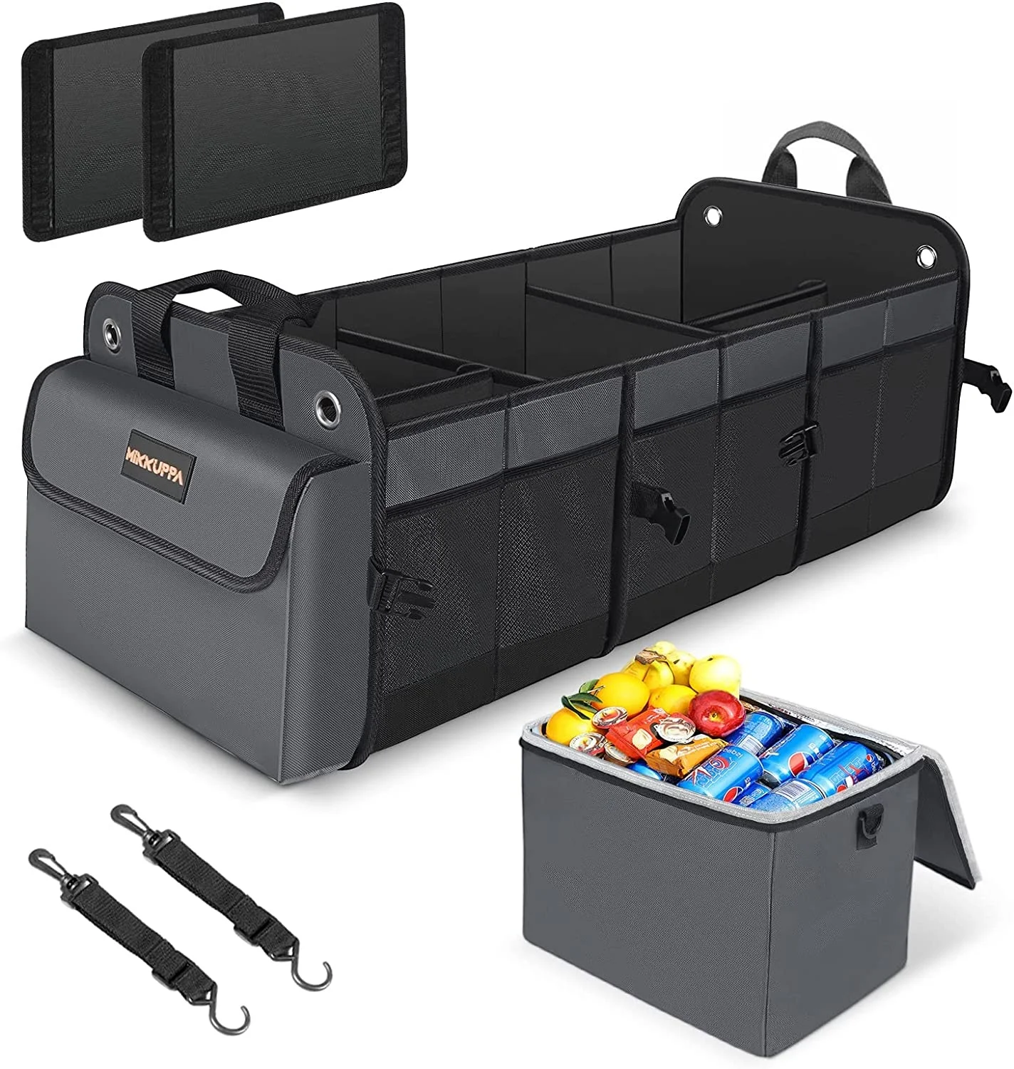 

QSP050 Car Trunk Organizer with Cooler Bag 5 Compartments Trunk Organizer for Car Portable Suv Trunk Organizers and Storage