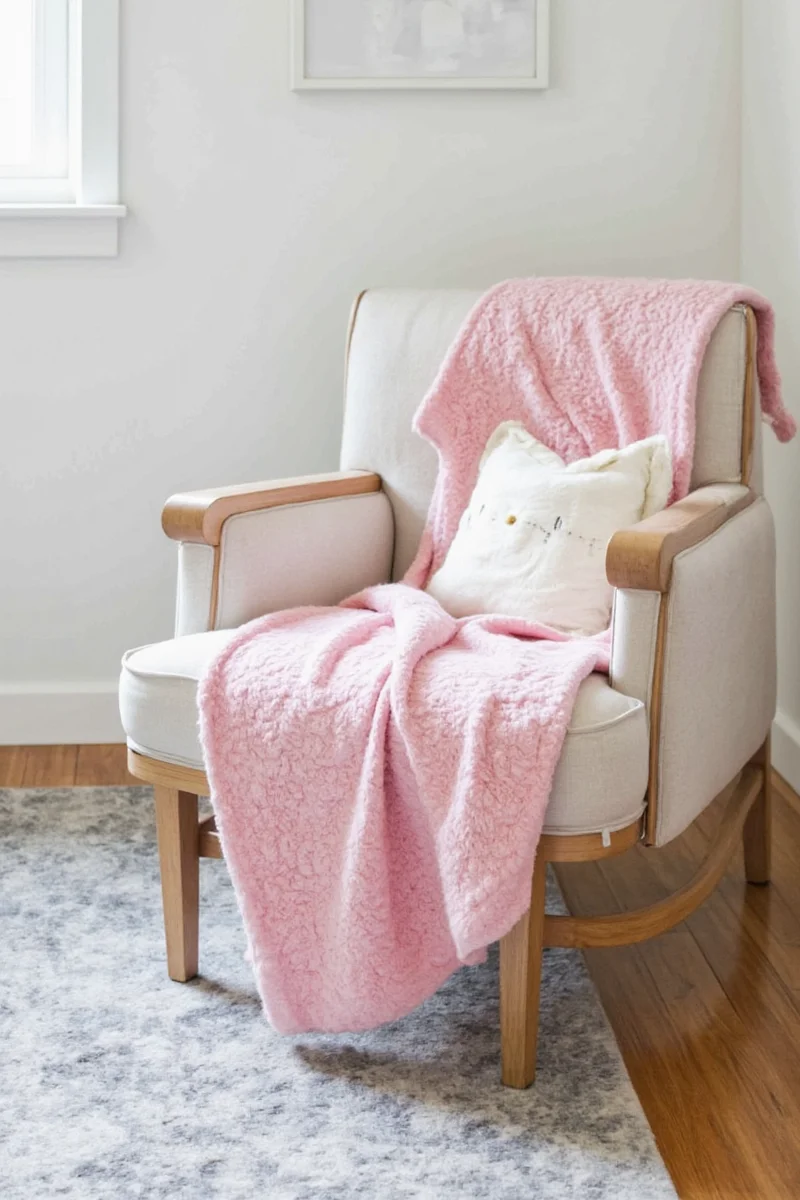 Before and after photos of a living room with added chair blankets.