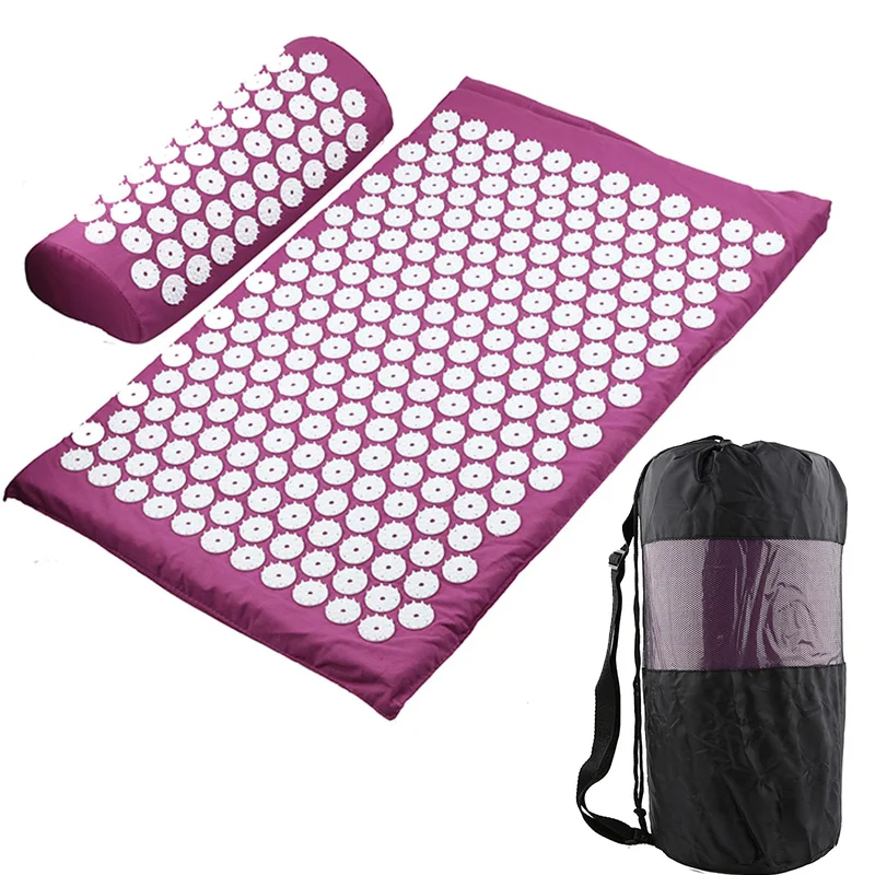 

Home Gym Acupressure Mat and Pillow Set Massager Cushion Massage Yoga Mat Acupressure Relieve Stress Back Body Pain Spike Mat, Purple/green/blue/gray/black