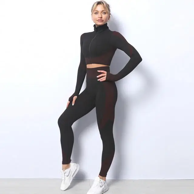 

Amazon Hot Sell Women 2pcs Seamless Yoga Set Sport Suit Gymwear