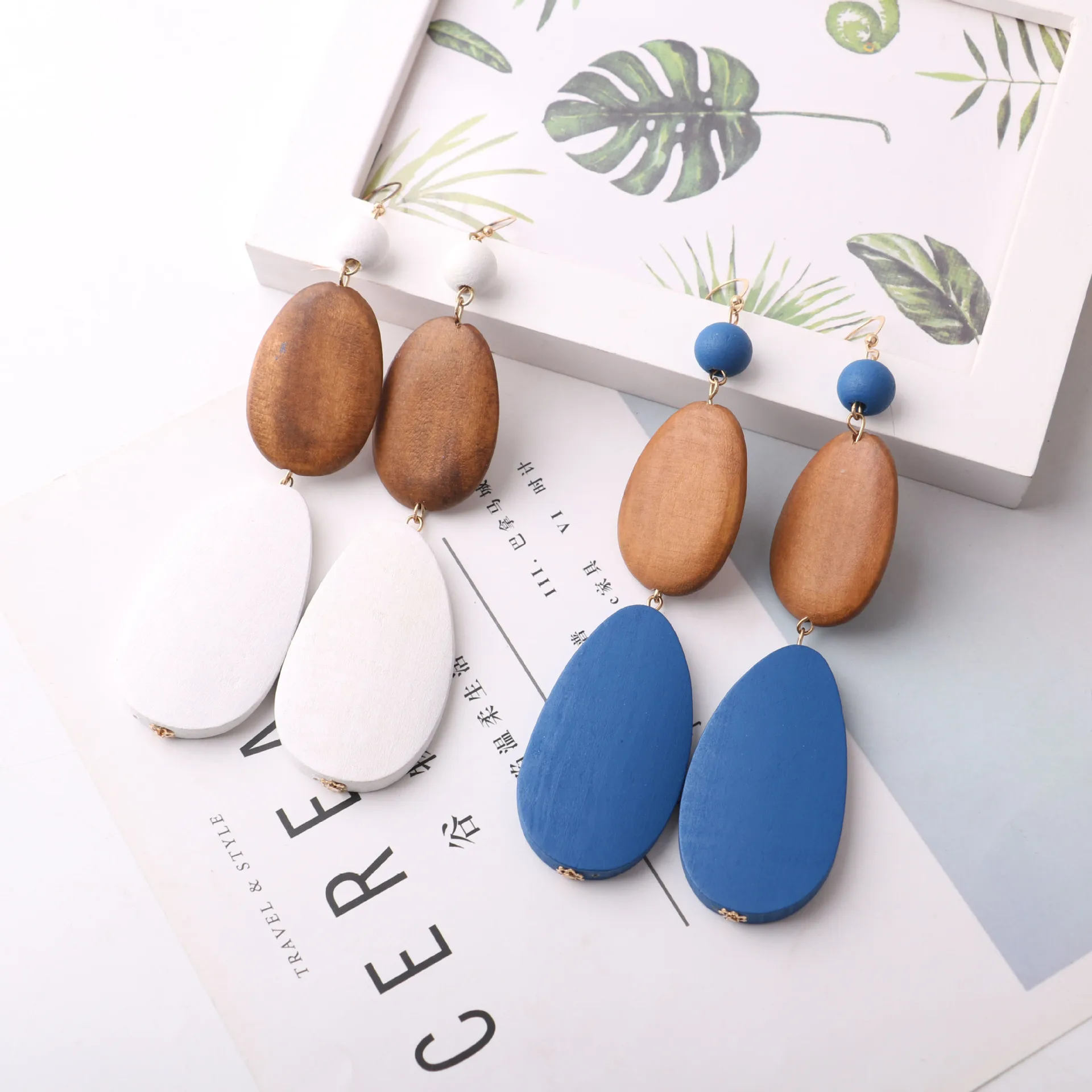 

Handmade Jewelry Contrast stitching Wood Earrings Ethnic Natural Geometric Wooden Bohemian Earring Women Trendy Accessories