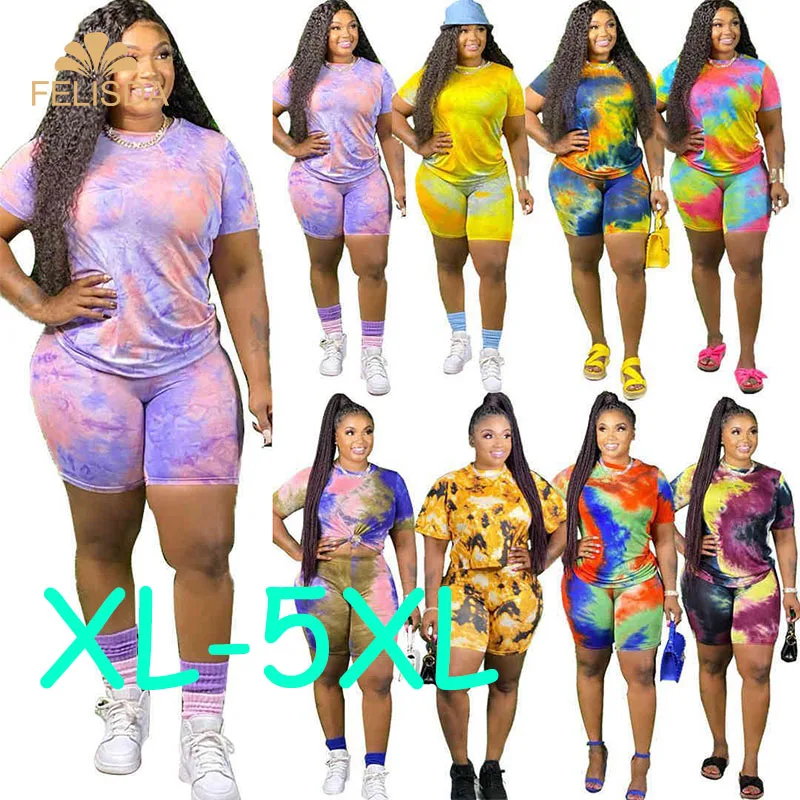 

Fat Women Clothing 2 Piece Set Casual Tie Dye Shorts Set Sportwear Tracksuits Plus Size Two Piece Pants Set Outfits