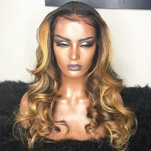 150%Density Lace Wigs 100 Virgin Indian Human Lace Front Wig Ombre Color With Highlights Raw Cuticle Aligned Virgin Wigs 2