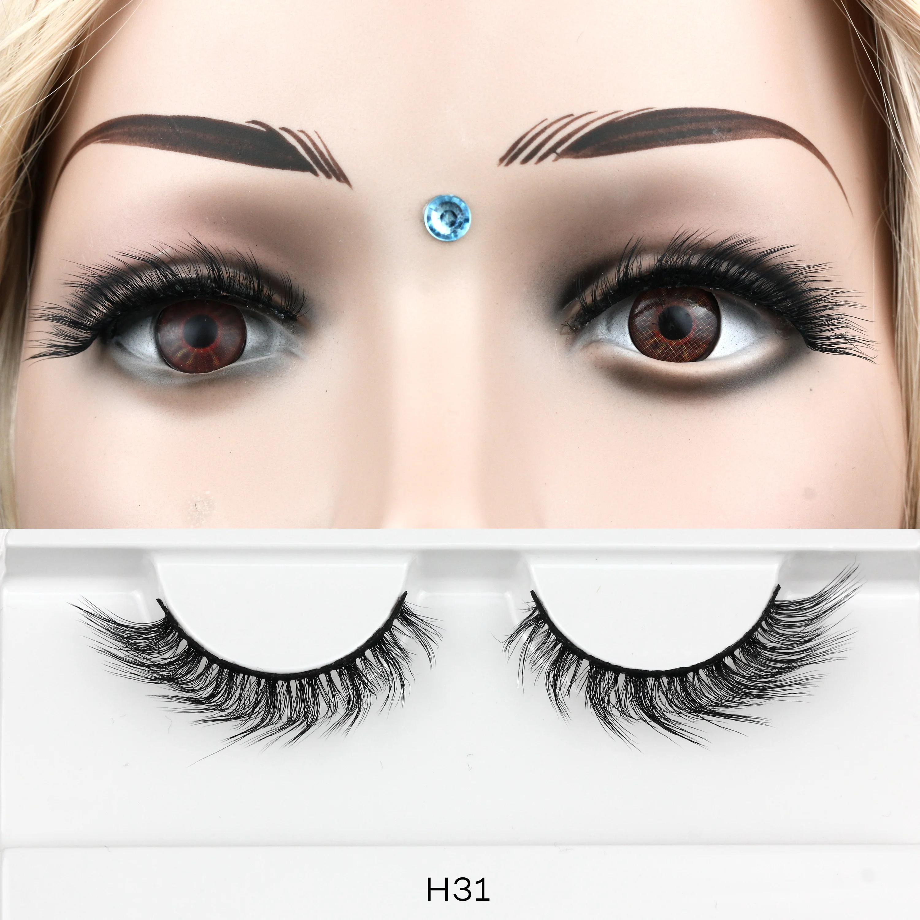 

H31 fluffy strip lashes 3d dramatic vegan faux mink strip eyelashes wholesale vendor natural lashes, Natural black