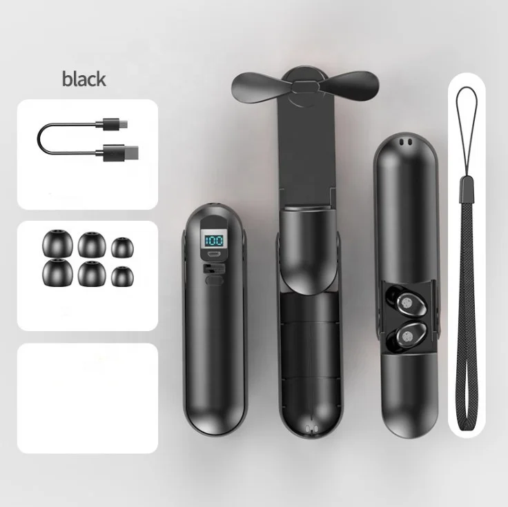 

Tws F7 Earbuds Wireless BT Touch Control Stereo Earphone with 2000mah Power Bank foldable pocket Mini Fan