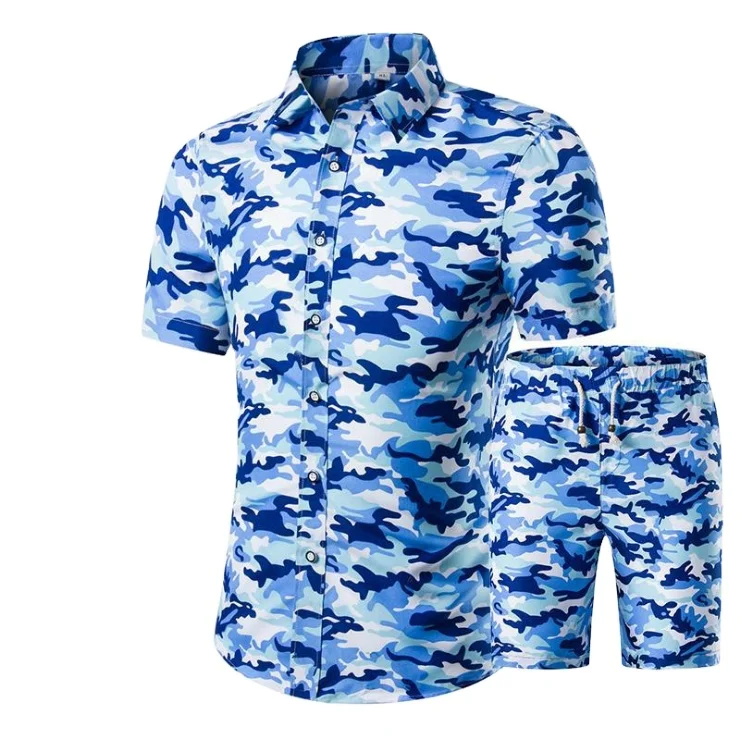 

2021 Fashion Shirts For Mens Set Fancy Hawaii Beachwear Floral Printed Mens Short Sleeve Club shirt
