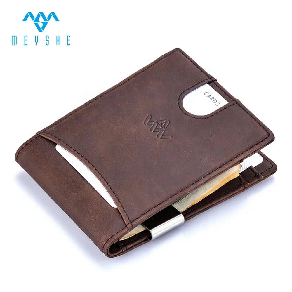 

Customized men slim leather rfid credit card holder money clip wallet, Brown