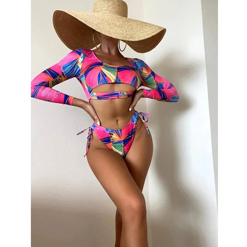 

custom made sexy beachwear split swim suit for women african print cutout swimsuit long sleeve bikini