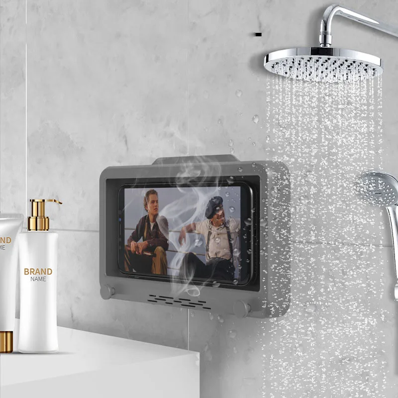 

Yiscaxia Anti-fog bathroom waterproof cell phone case shower wall mount water proof mobile holder case in bathroom for phone, White, blue, gray