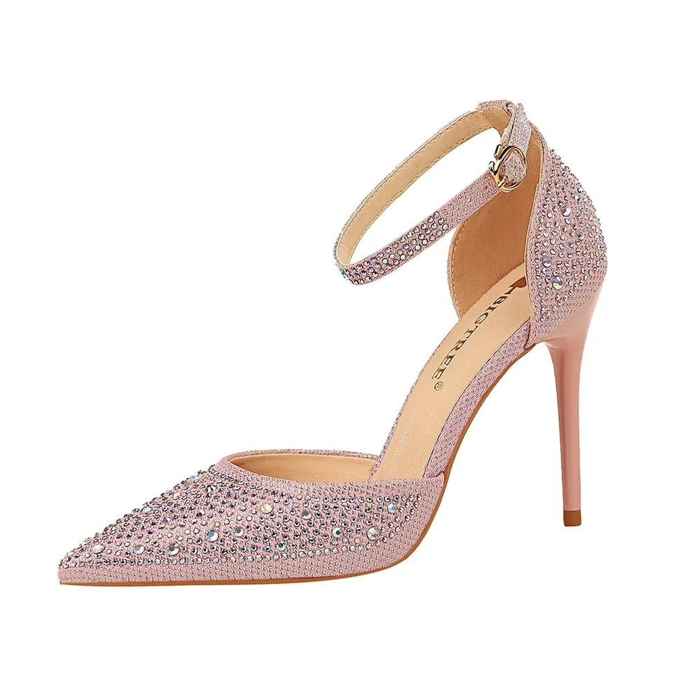 

Shiny Rhinestone Women High End Hollow Out Dress Pumps Shoes Luxury Sweet Stiletto Heels For Bride