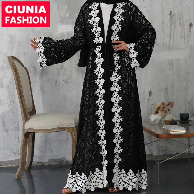 

1804# Long sleeve lace ruffle hijabs scarfs 2019 muslim islamic clothing abaya, Black/customized