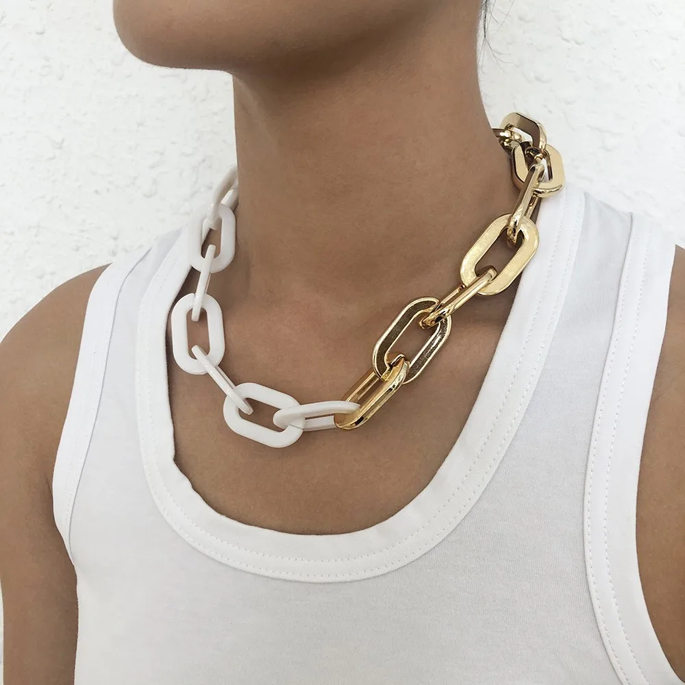 

Punk Chunky Cuban Thick Chain Necklace for Women Male Twist Alloy Acrylic Choker Statement Jewelry, Gold