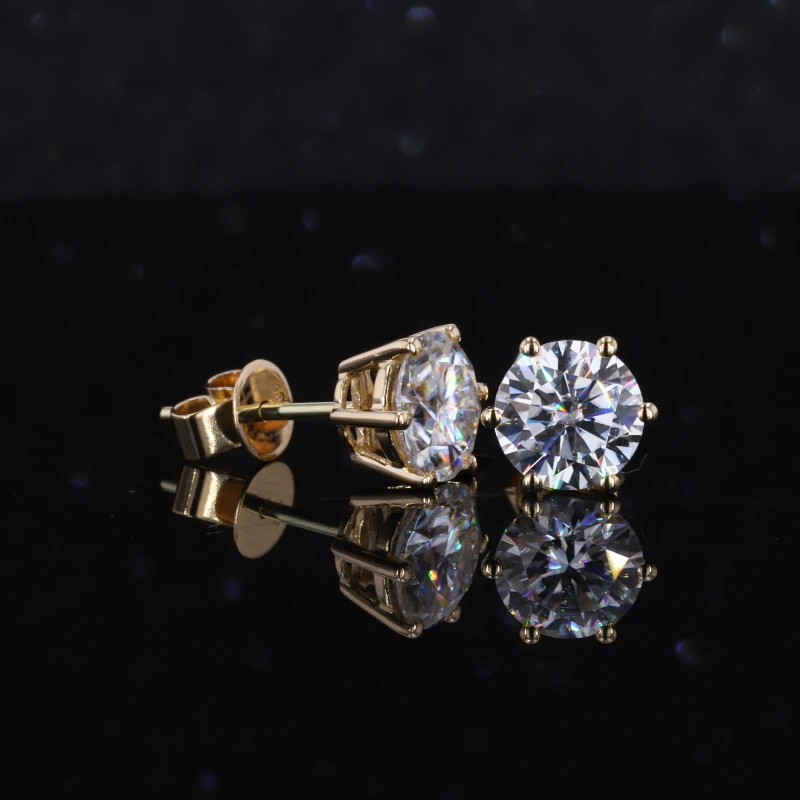 

New arrival latest design 14k yellow gold 6.5mm DEF color moissanite diamond stud earrings price