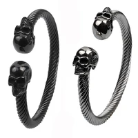 

Stainless Steel Punk Skeleton Wire Cable Chain Cuff Men's Skull Bracelets Bangles