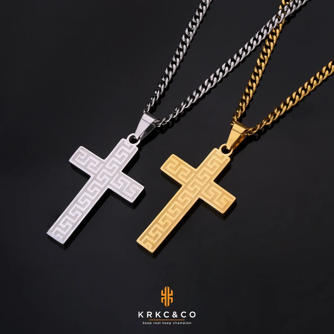 

Simple 316l Titanium Stainless Steel Men Cross Pendant Jewelry Chain Silver Gold Rhodium Plated Stainless Steel Cross Necklace, Gold/white gold