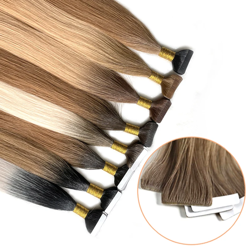 

Russian Ombre 100 Natural PU Skin Weft Injected Tape Hair Extention Blonde Virgin Remy Human Invisible Tape In hair Extensions