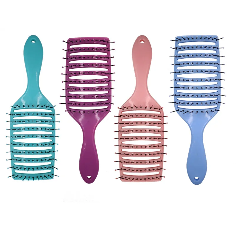 

New Arrival Wet Dry Use Pink Color Reduce Frizzy Detangling Curved Vent Hair Brush Plastic Vent Hair Brush With Logo