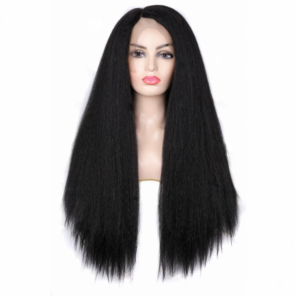 

Wholesale Fashion T-lace Front Partial Yaki Long Straight Hair Wig For Women, Pic showed