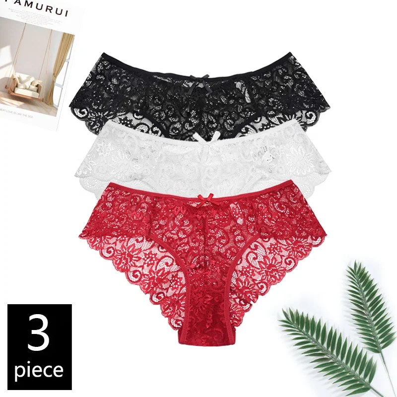 

3 piece pack sexy underwear plus size women lace panties, As show in the photos