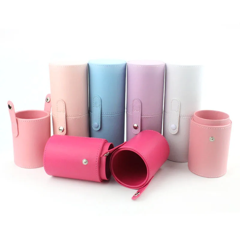 

6 color 18*7*7cm PU material makeup brush case cylinder holder use for makeup brush set beauty tools