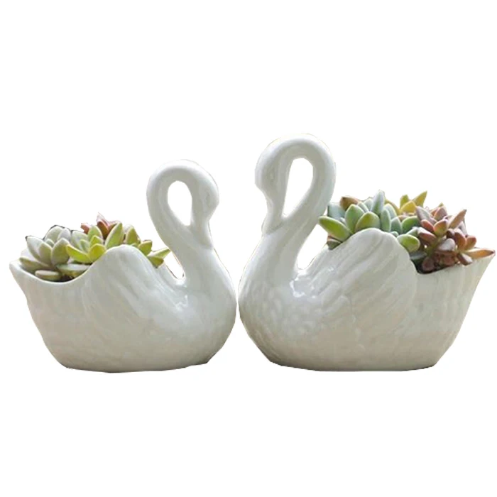 

Z777Wholesale Mini White Ceramic Small flower pot thumb pot Handcarve Swan Design Succulent Plants Pot