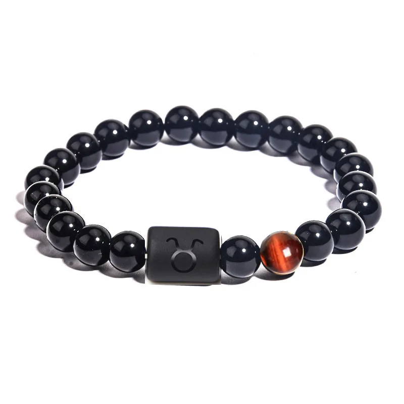 

New Twelve Constellations Elastic Bracelets Male Tiger Eye Stone Agate Mixed Beads Bracelet