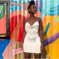 

Sexy Backless Solid Bodycon Dress Sleeveless Neck Straps Chain Mini Dress Women Fashion Vintage Dress 2019 New