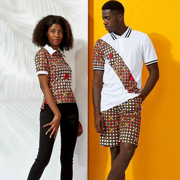 

New Arrival African Men Shirts Two Pieces Summer Short Sleeve Clothes Polo Shirts African Printing, As picture