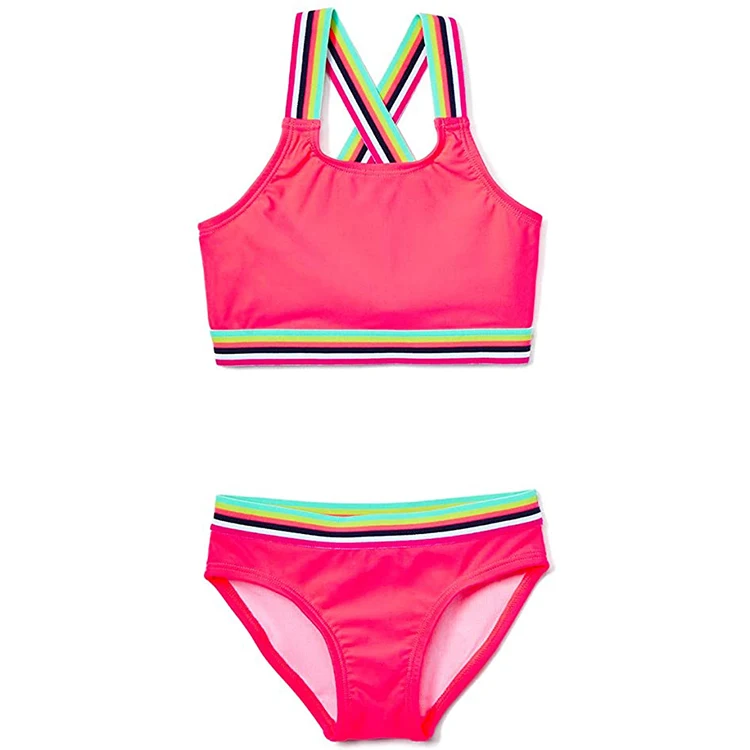 

Wholesale 2022 UPF 50+ Crew Neck Colorful Strap Beachwear Sport Athletic Bikini Swimwear, Provide color chart