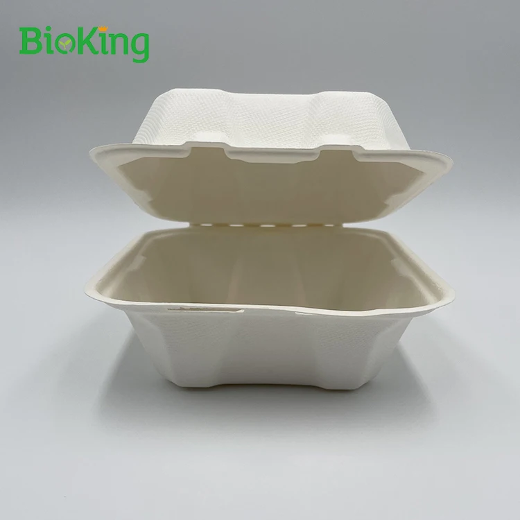 

Good selling sugarcane bagasse tray plastic cutlery set pla lid lunch box hamburger biodegradable spoon fork, Bleached;natural