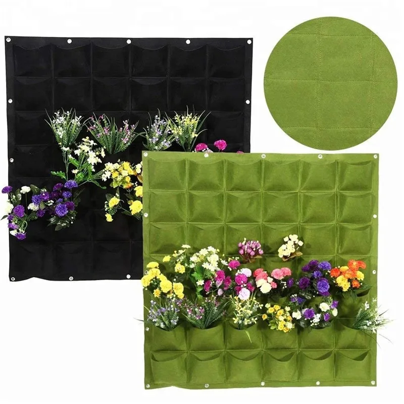 

Wall Hanging Vegetable Container Garden Planter Patio Flower vertical felt plant grow bag, Black or green
