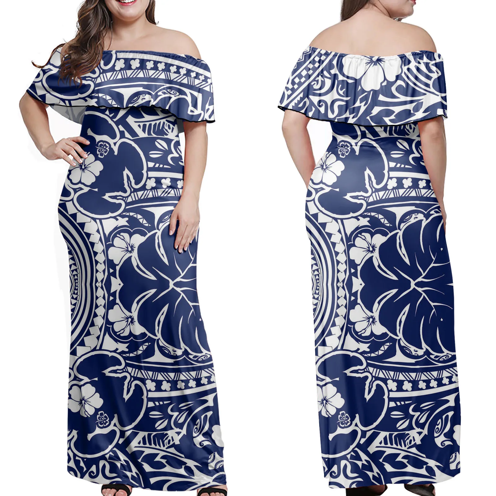 

Dropshipping Samoan Polynesian Tribal Print Long Dress Summer Wear New Fashion Women Plus Size Clothing Dresses, Customized color