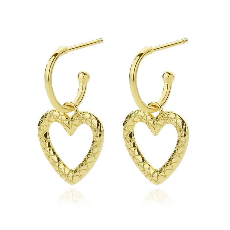 European and American style Fashion Earrings Silver 925 Gold Plated Women Heart Earrings Drop