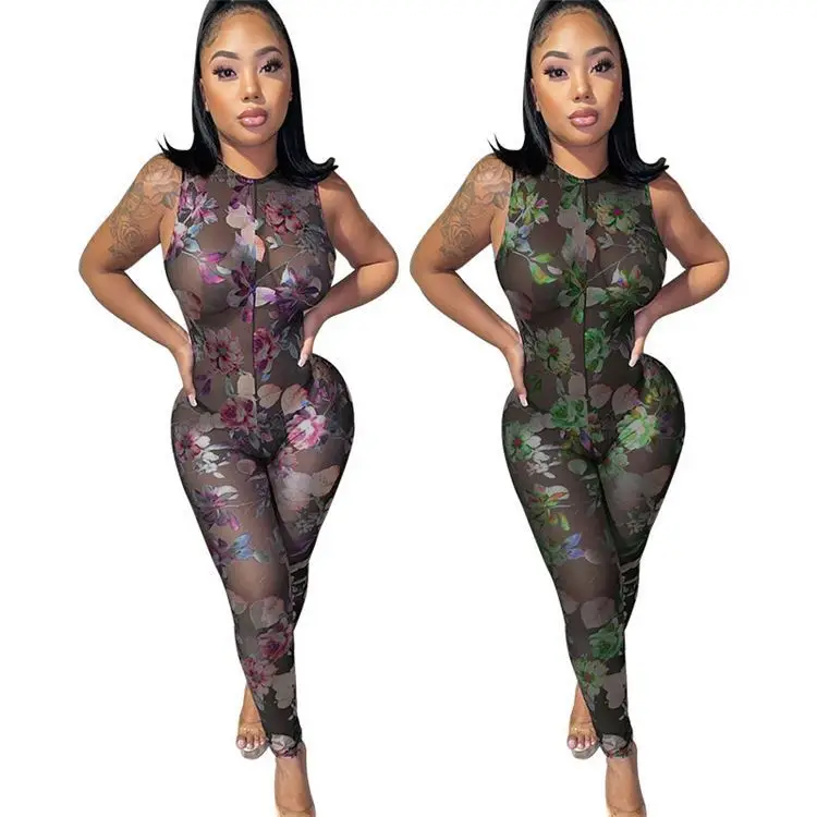 

Good Quality OSINA See Through Sleevelss salopette One Piece Jumpsuit Women Clothes 2021 Ladies Jumpsuits And Rompers