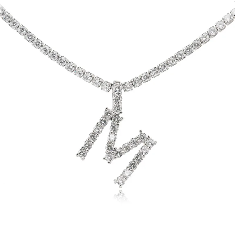 

Cubic zirconia pendant copper alloy charm chain necklace for women design fashion silver initial necklace, N/a