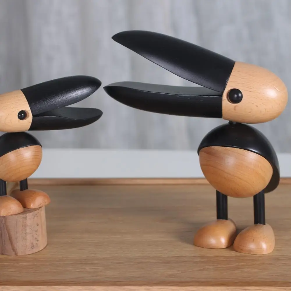 
Scandinavian large mouthpiece high-end home solid wood bird ornaments hand-made small gift mail 