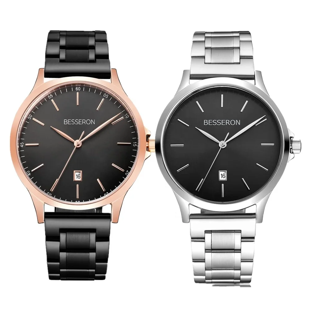MOQ 50 Full Quality Stainless Steel Metal Mesh Strap Luxury Japan Quartz Date Men Stylish Wrist Watch Mens
