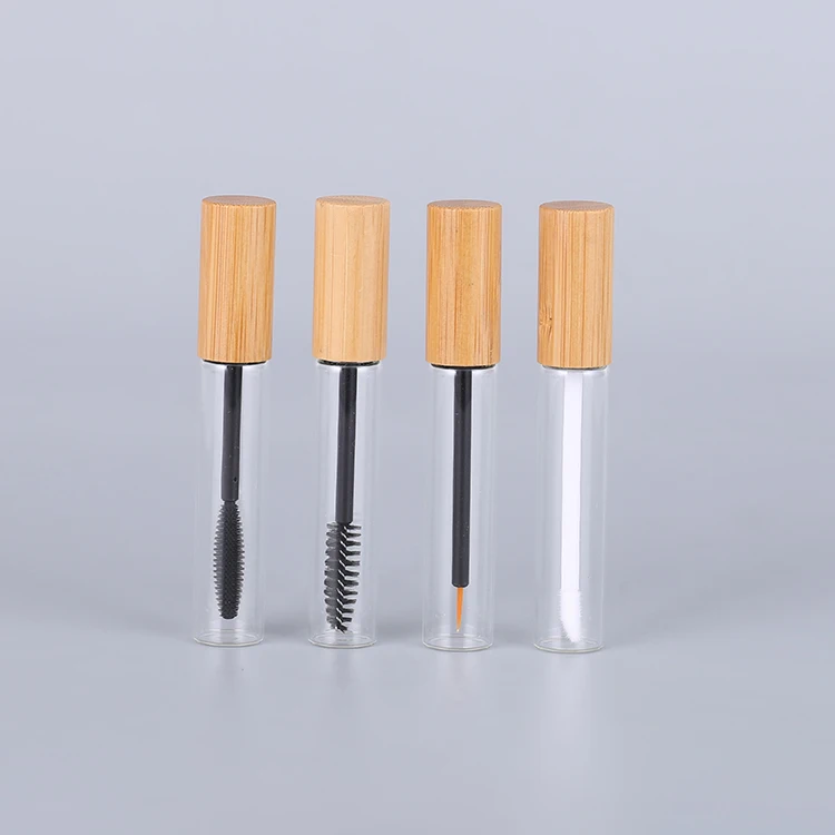 

Eco Friendly 10 Ml Bamboo Container Lip Gloss Mascara Tube Packaging Mini Mascara Glass Bottle Tube With Black Wand Applicator