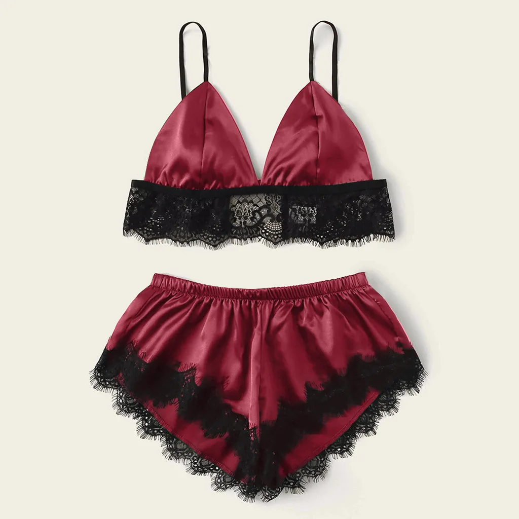 

AYP0414 Women's new sexy lingerie comfortable 2 piece set satin lace bra and panty set