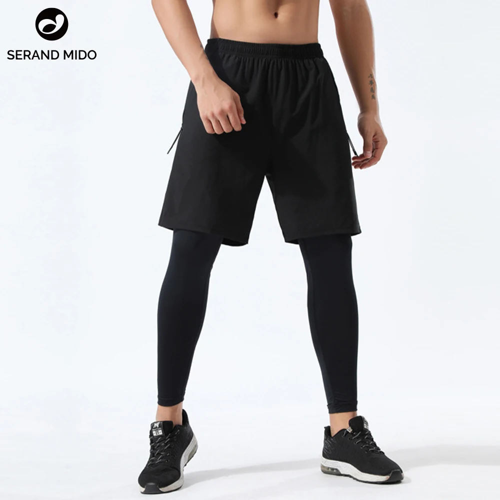

Quick Dry Polyester Spandex Men's 2Pcs Sports Shorts With Side Pockets Workout Sports Gym Shorts