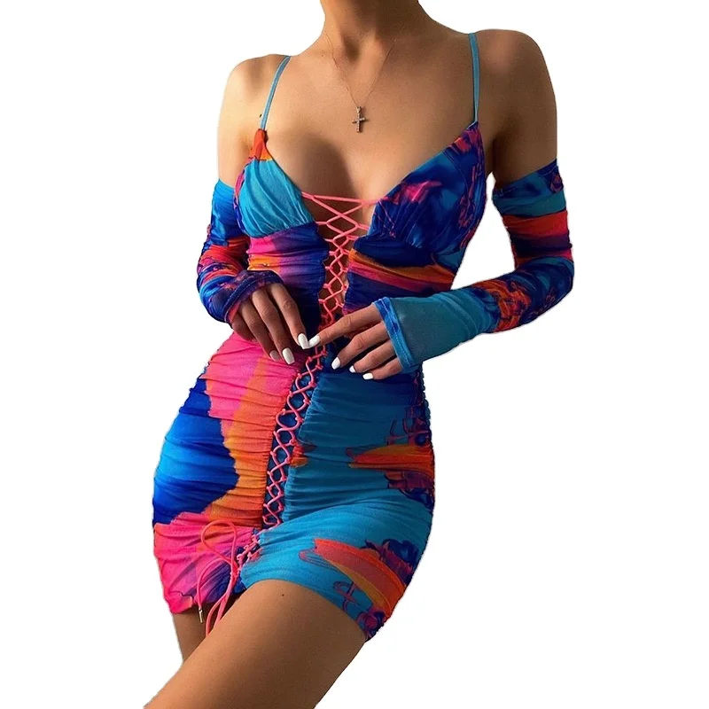

2021 Autumn New Women Fashion Halter Neck Sexy Hollow out Sleeveless Backless Slim Print Dress, As pics