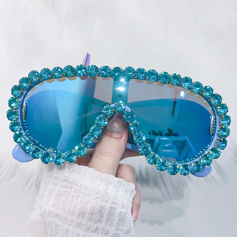 

LBAshades 39505 Big oversized frame mirror sunglasses diamond one piece luxury hip-hop fashion sunglasses