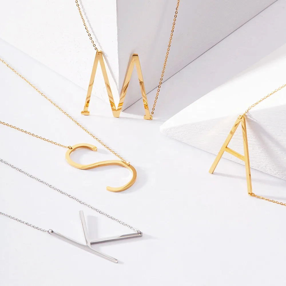 

Letter Necklaces Alphabet Initial Pendants Necklace Gold Stainless Steel Choker Necklace for Women Jewelry