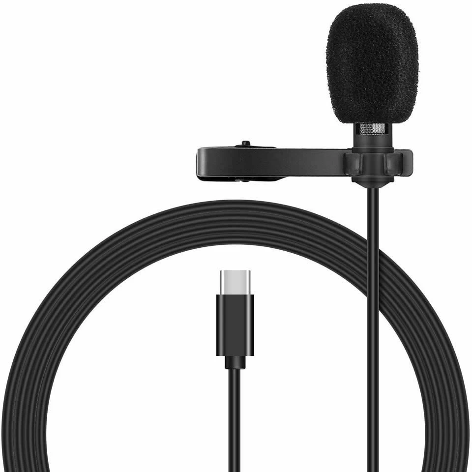 

Custom Logo Portable Mini Tie-clip Lapel Type-c Microphone Collar Mic, Black