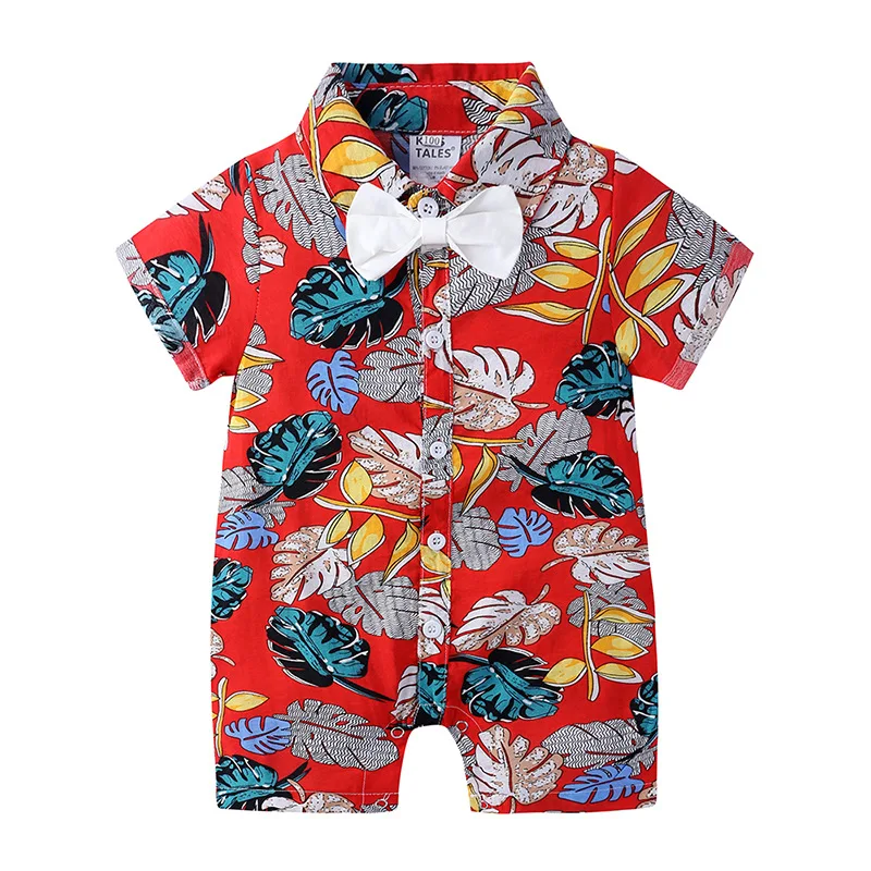 

RTS Summer Children clothing beach floral jumpsuit male baby boxer summer short-sleeved infant toddler romper, As pic