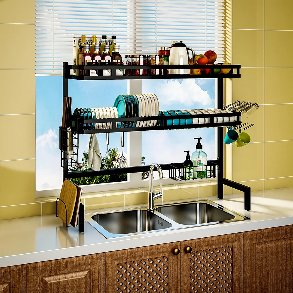 

Weekly hot two tiers dish rack kitchen organizer dish drying rack over kitchen sink dish stand kitchen storage holders & racks, Customized color